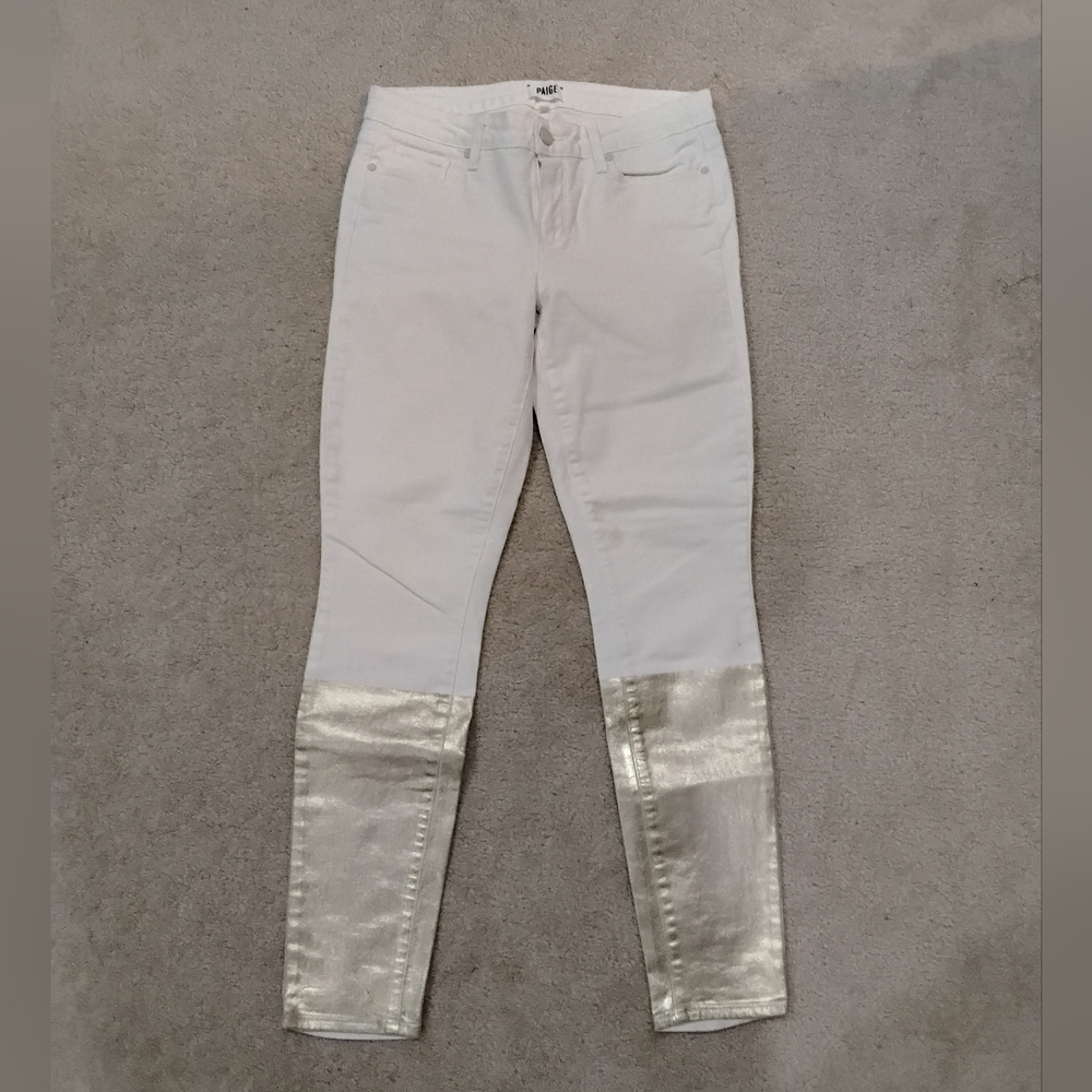 Paige WhitecJeans with Gold Bottoms